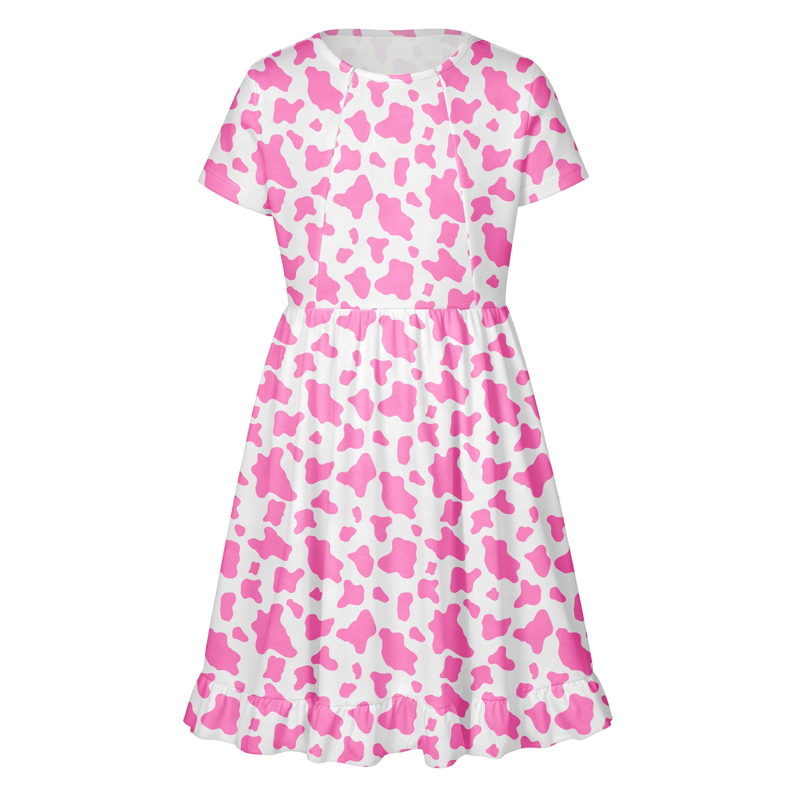 Kids Girls Cute Printed Ruffle Dress Short Sleeve Front Zipper Dresses for Treatment Special Needs Clothing Patient Nursing Gown