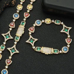 Boutique Fashion Design Cluster Colorful Brass Cube Zircon Tennis Chain Necklace Women Men Party Gift Hip Hop Jewelry 