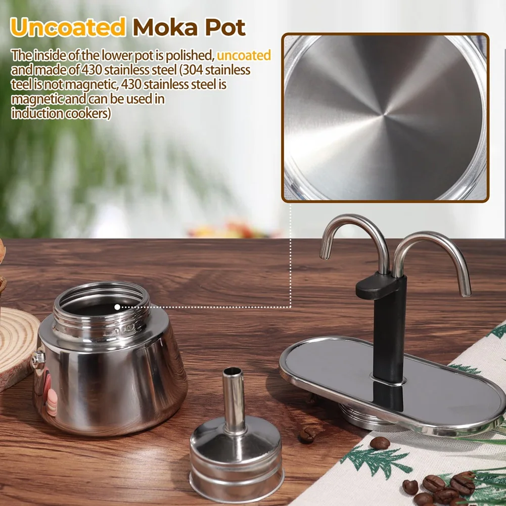 

A013 2 Cup Dual Pipe Moka Pot Stainless Steel Stovetop Espresso Maker Cafeteras Italian Percolator Espress Makers Capable