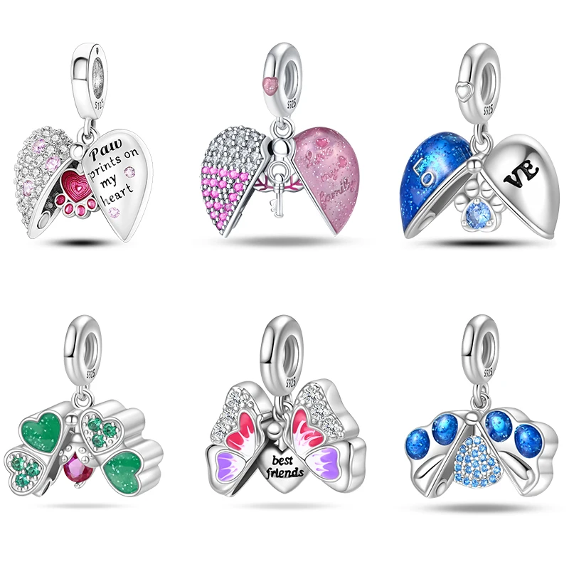 

925 Sterling Silver Butterfly Four Leaf Clover Friendship Charms Pendants Fit Pandora 925 Original Bracelets DIY Jewelry Gifts