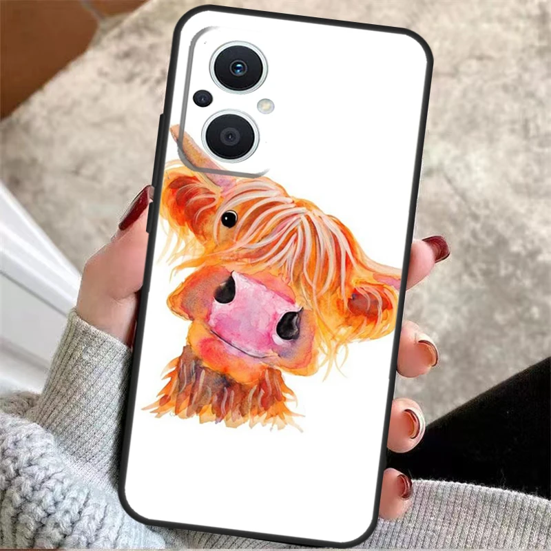 Cute Highland Cow For OPPO Reno 14 12 11 10 13 Pro 8T 11F 12F 13F 14F 7 8 Lite OPPO Find X9 X8 X6 X5 Pro Case