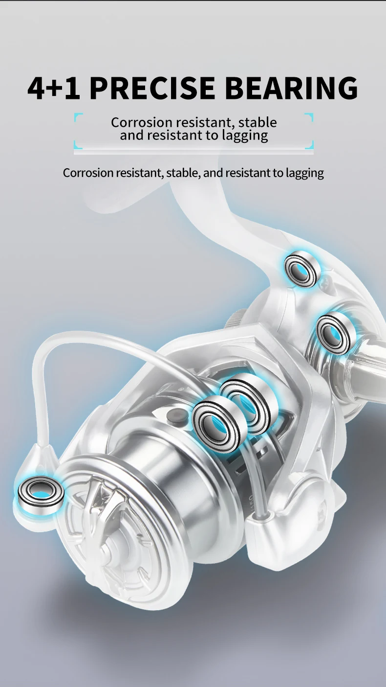 DEUKIO Spinnrolle 8KG Max. Bremskraft 5.2:1 Ultraleichte Metallspule 4+1BB Salzwasser Süßwasser Köder-Angelrolle – Detail 10