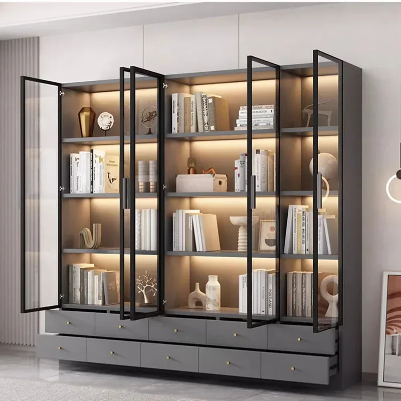 Glass Bookshelf Rack Storage Removable Shelf Large Frame Library Cabinet Organizer Warehouse Aesthetic Room Gabinete Furniture