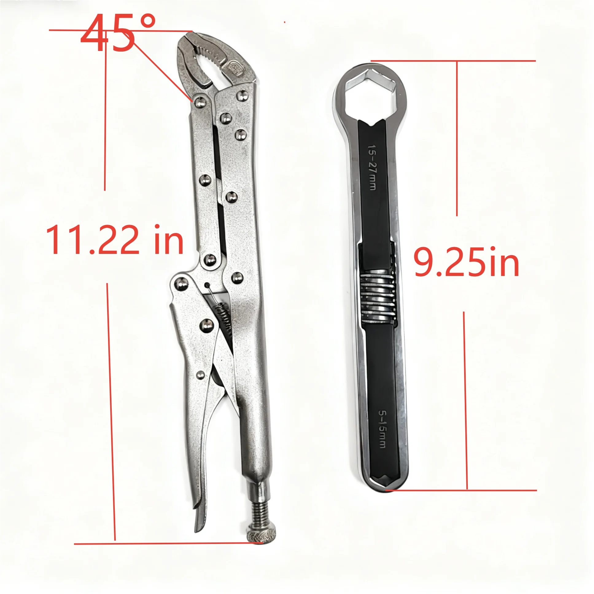 Extended Long Locking Pliers And 9.25in Wrench Set,45 Degrees Head Needle Nose Pliers And Multi-function Wrench,2 Manual Tools