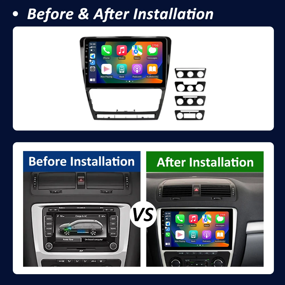 Bluetooth Split Screen Car Radio Multimedia Player Android for Volkswagen Skoda Octavia 2 A5 2007 - 2014 GPS 4G WiFi HD Screen