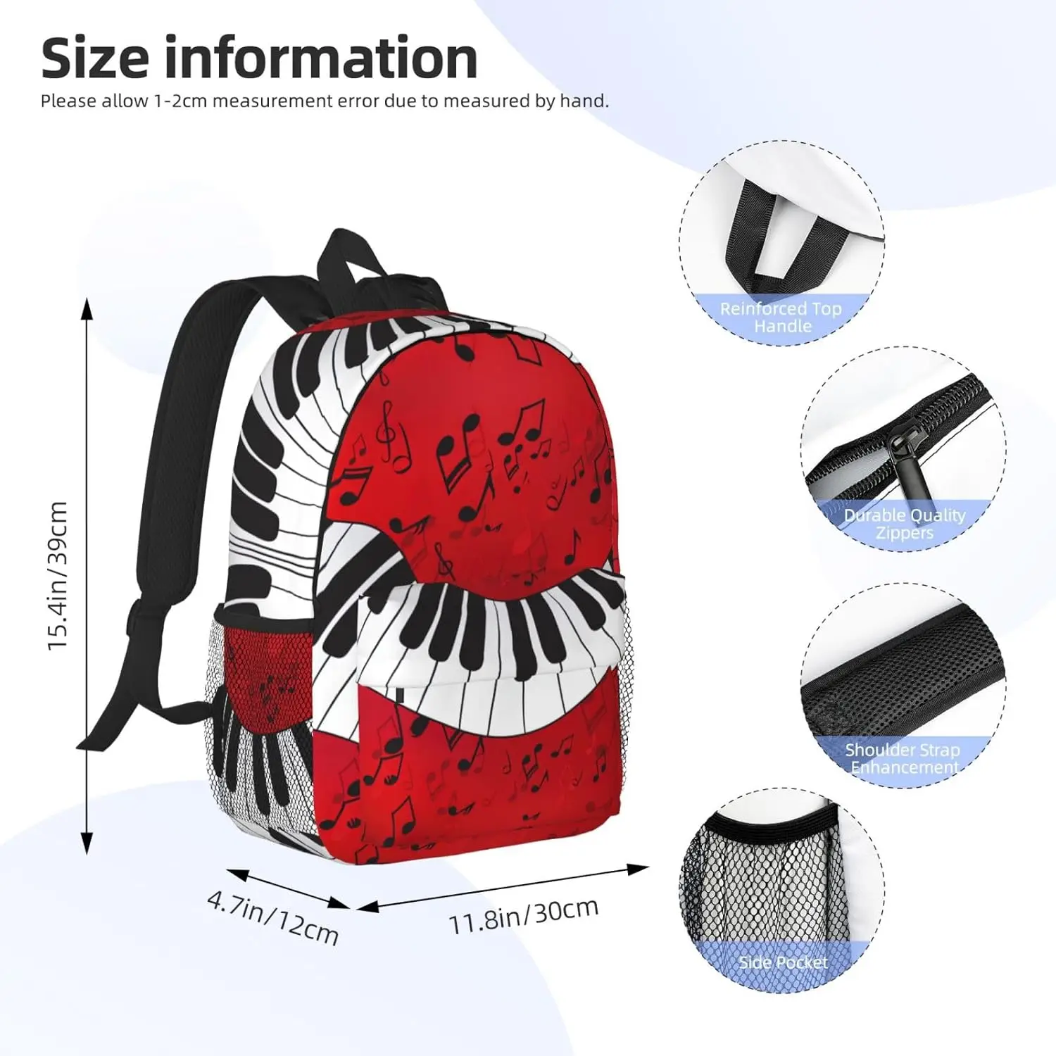 حقائب ظهر خفيفة الوزن للبالغين ، مذكرة موسيقية وطباعة بيانو ، كمبيوتر محمول للمشي والعمل ، رجال ونساء