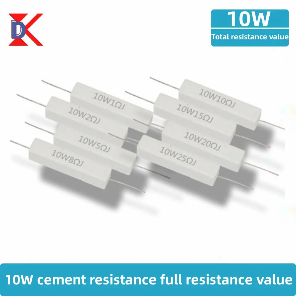 10 peças 10w resistor de cimento cerâmico 5% em um pacote 0.1r 0.22 0.33 0.5 ohm 6.8k 0.25r 0.5r 3r 27r 12r 100r resistores não indutivos