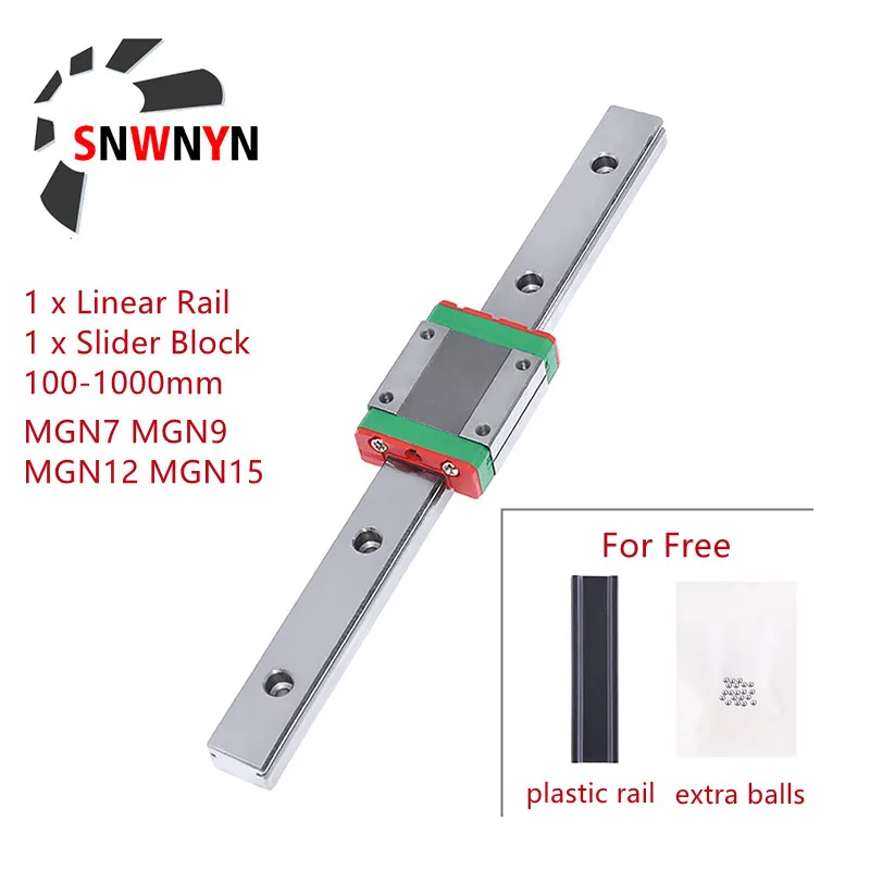 MGN7 MGN9 MGN12 MGN15 100 200 300 400 450 500 550 600 800mm Miniature Linear Rail Slide 1pc Linear Guide+1pc Slider Block