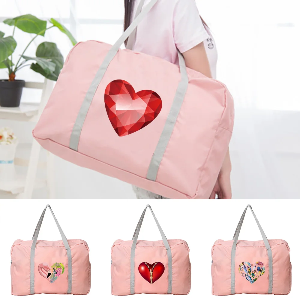 

Foldable Large-capacity Unisex Fashion Luggage Travel Tote Bag Love Pattern Travel Bag