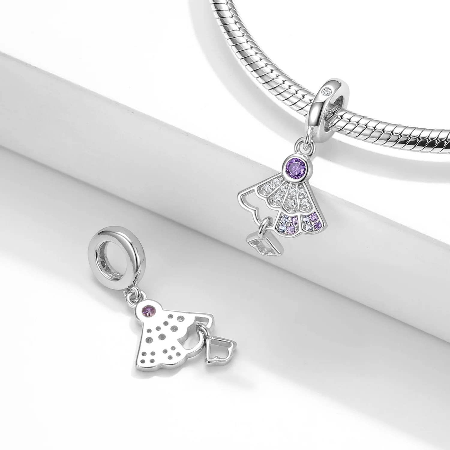 Cupid Love Heart Silver Plated Cross Dog Purple Zircon Beads Family Pendant Charms for Women Bracelet Necklace Diy Fine Jewelry