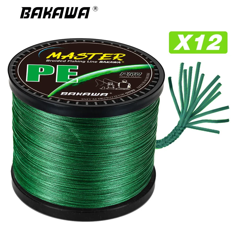 BAKAWA Braided Wire X12 100/300/500/1000m 3 Color All For PE Fishing Line MaxDrag 120LB Multifilament For Saltwater Pesca