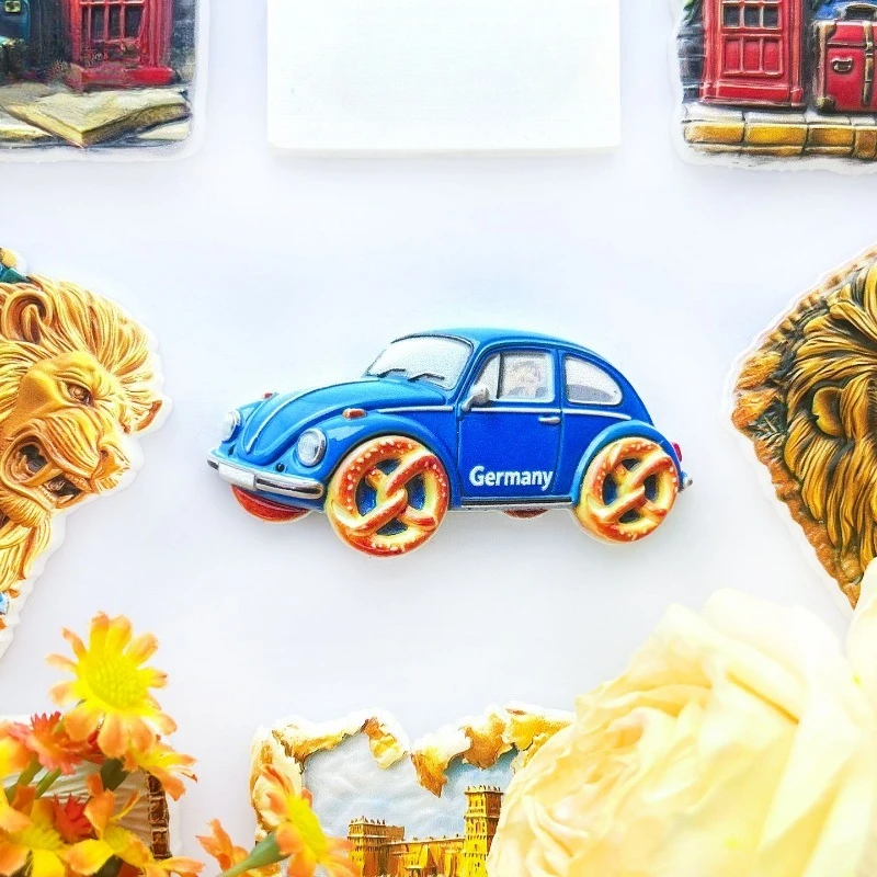German Road Trip Magnet - A Classic Beetle & Brezel Morning 3D A Souvenir of Bavaria's Biergarten Dreams & Open Road