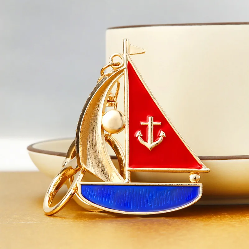 Sailing Boat Vessel Cute Charm Pendant Rhinestone Crystal Car Purse Key Chain Jewelry Wedding Creative Party Gift