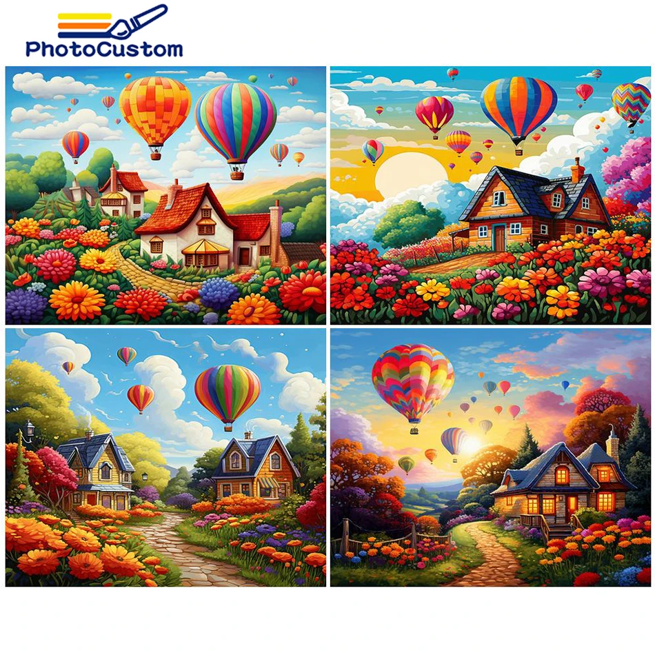 

PhotoCustom Coloring By Numbers Hot Air Balloon Oil Painting By Numbers For Adults Kit Paint By Number On Canvas Painting Home D