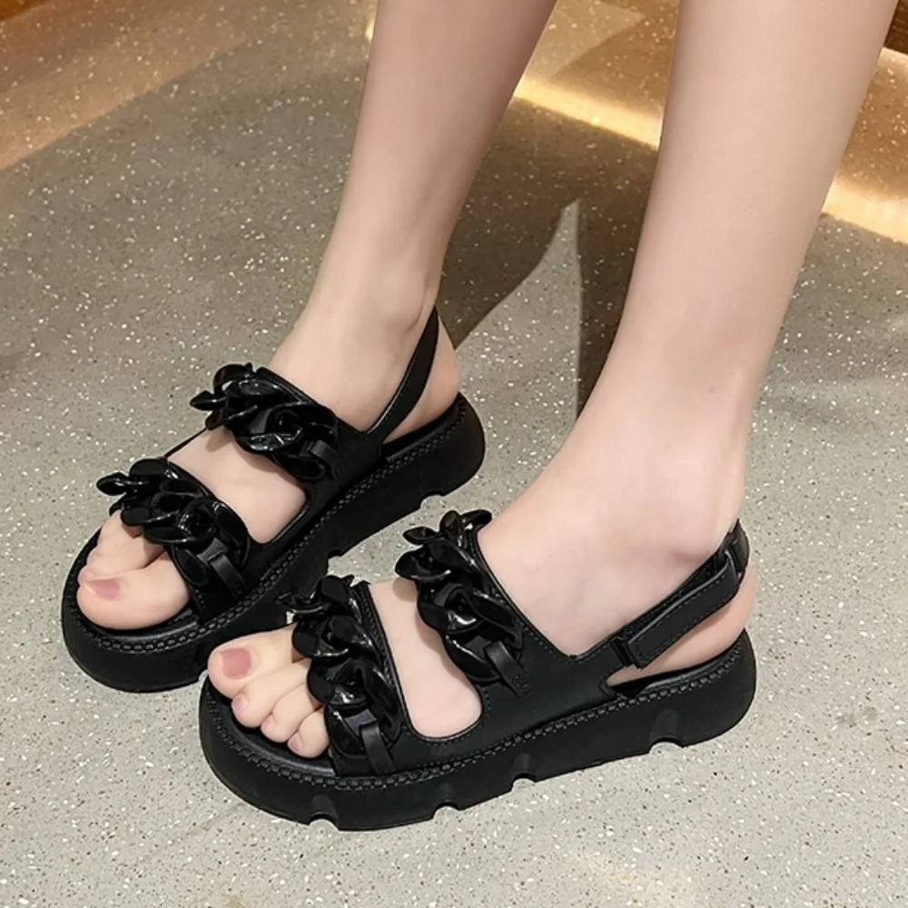 

Casual Chain Belt Thick Soled Sandals PVC Anti Slip Platform Sandals Anti Odor Outerwear Shoes Slippers Women Ladies