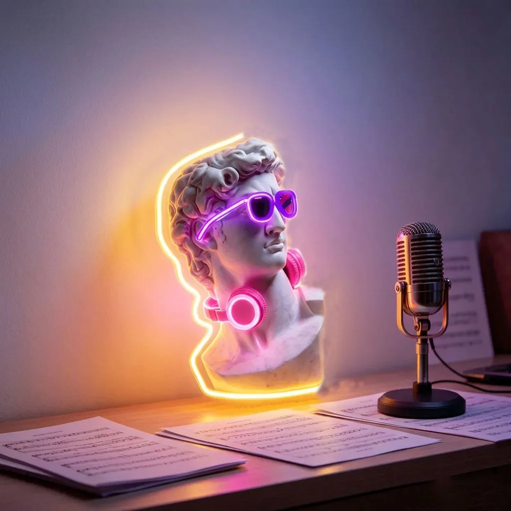 David with Headphones Art LED Neon Sign USB Dimmable Neon Light for Gaming Room Music Studio Retro Bar Decor Modern Wall Art