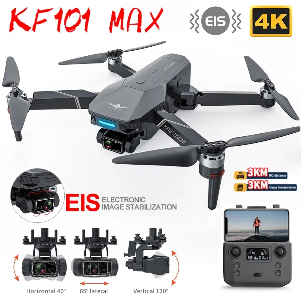 

KF101 Max Drone 4K Professional 5G WIFI Dron HD EIS Camera Anti-Shake 3-Axis Gimbal Brushless Motor RC Foldable Quadcopter toys