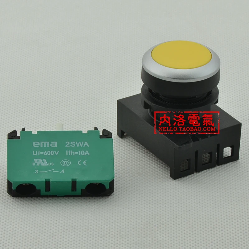 [SA]EMA 22mm flat head lamp button switch  self-resetting E2P1 * red yellow blue and black one normally open--10pcs/lot