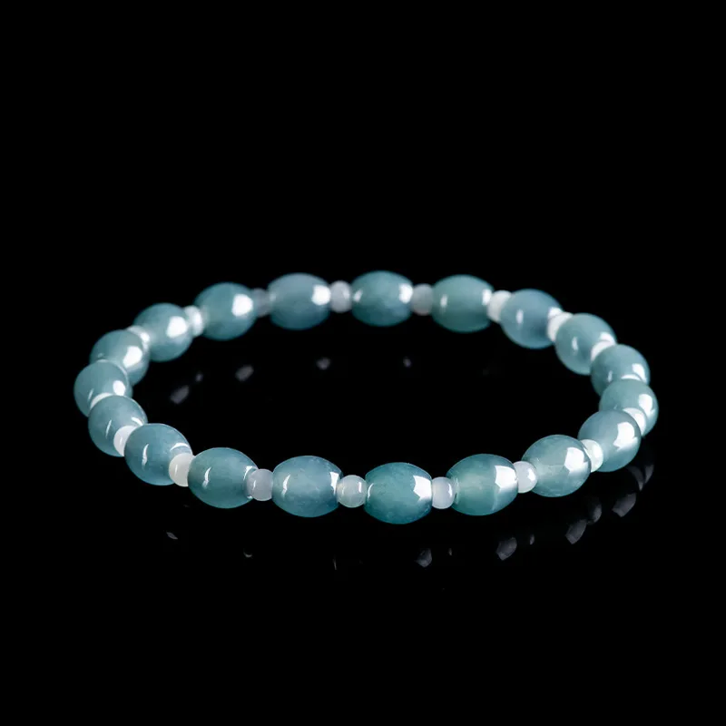 Authentic Natural A-grade Jadeite Blue Water Small Path Road Bracelet Ice Seed Jade Bead Jewelry Women's Gifts Drop Shipping