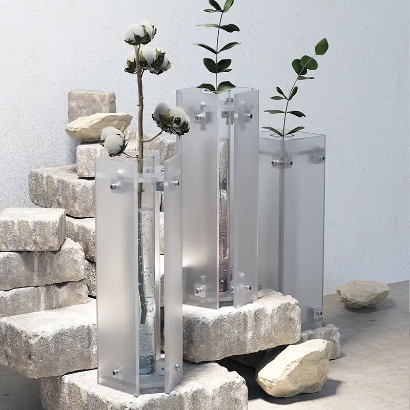 Creative Hydroponic Plant Bottle Vase Ornaments Frosted Acrylic Profile Glass Vase Flower Arrangement Water-grown Green Radish