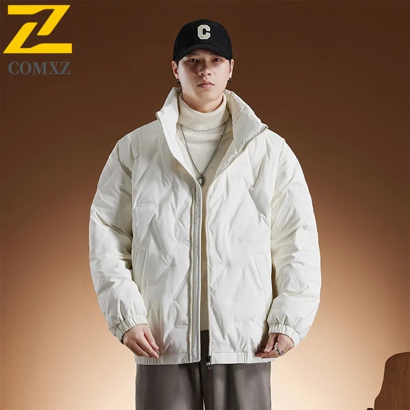

COMXZ Puffer Coat Mens Stand Collar Solid Color Working Warm Jacket High Quality Business Casual Down Winter Lightweight Wear
