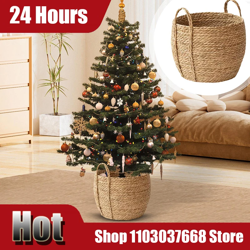 Christmas Handmade Rattan Woven Flowerpot Balcony Home Decoration Straw Woven Storage Basket Plant Holder Flower Pot Planter