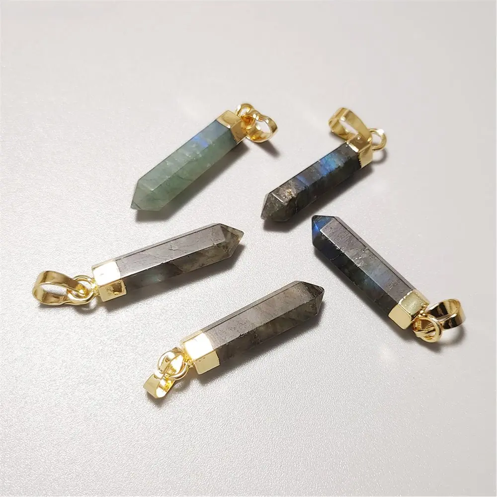 FUWO Wholesale Labradorite Point Pendant,Golden/Silver Plated Spike Shape Stick Jewelry Accessories For Jewelry Make PD122 5Pcs