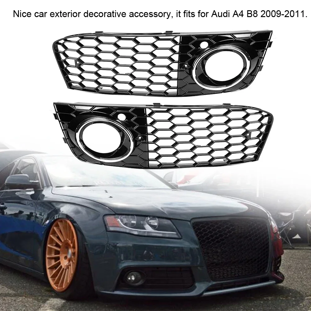 

Fog Light Grille Perforated Mesh Fog Lamp Bezel ABS Electroplate Black For Audi A4 B8 2009-2011 Base Sedan 4-Door Replacement