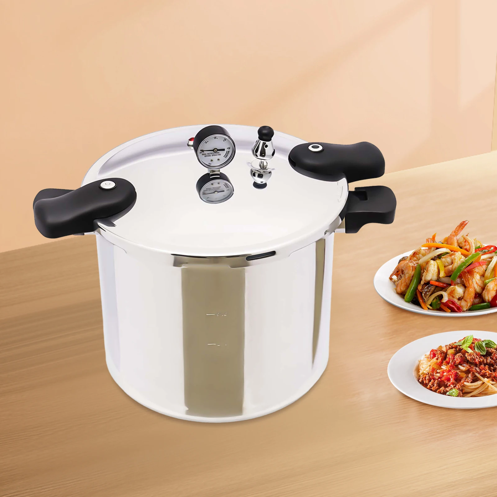 22L Pressure Canner Cooker,90Kpa Aluminum Pressure Cooker with Gauge Release Valve Stainless Steel Pressure Canner