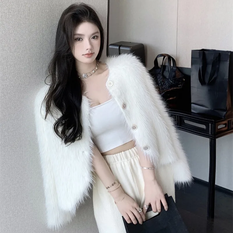 

Осень-зима 2026, однотонный мягкий свободный свитер с длинными рукавами, повседневный женский роскошный вязаный однобортный кардиган Y2k, топ