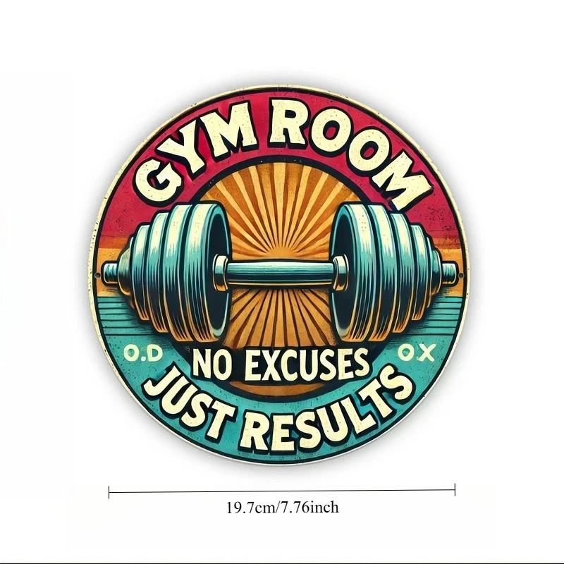 Retro-Style Inspirational Gym Wall Art, 8inch Round Aluminum Signs with Dumbbell Motifs—“No Excuses, Only Results”—For Home Use