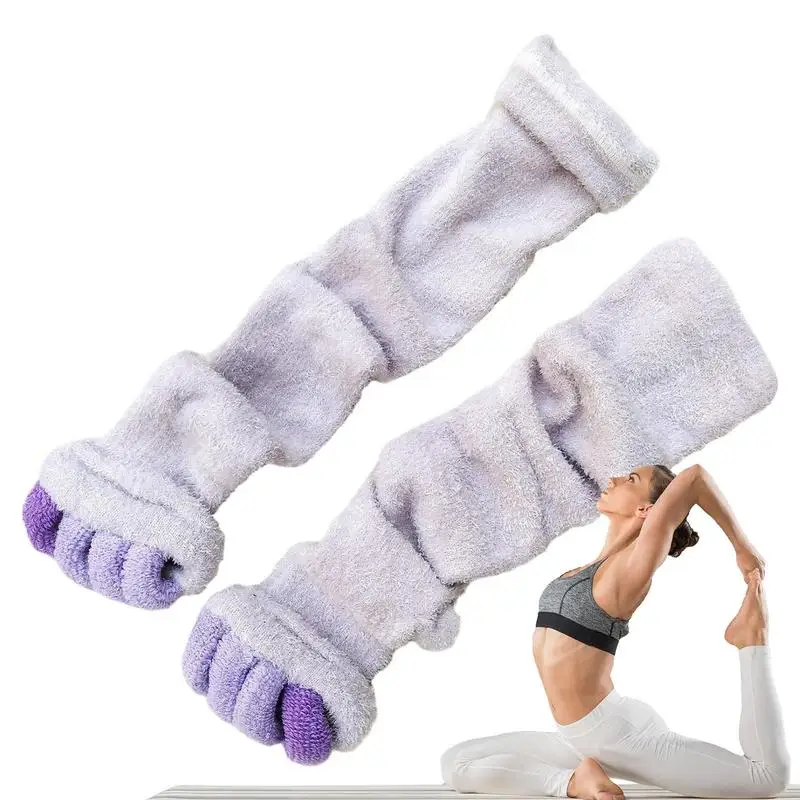 Sports Thermal Yoga Socks Fitness Pilates Long mid-rise Five Fingers Socks Workout Cozy breathable Toe Socks for Autumn Winter