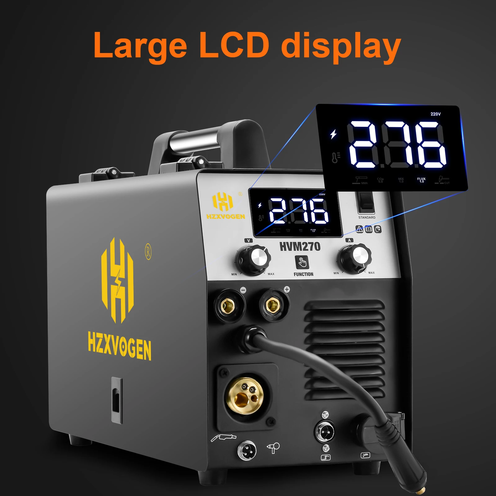 HZXVOGEN HVM270  Welder 5 IN 1 Gasless & Gas MIG CUT LIFT TIG MMA Multifunction LCD Welding Machine Synergy Non-HF Plasma Cutter