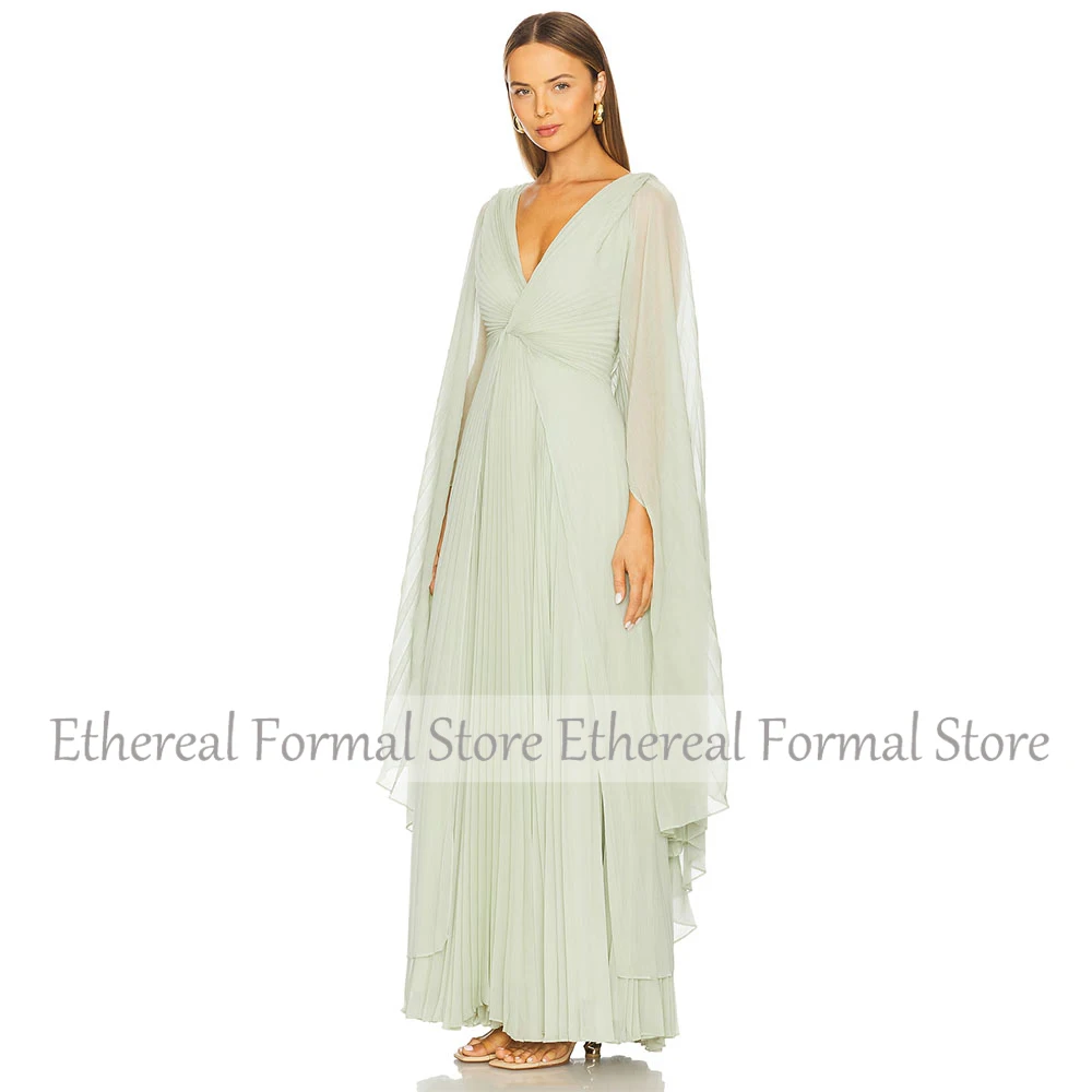 Elegante chiffon A-lijn damesavondjurk V-hals galajurk voor bruiloft 2025, eenvoudige vloerlengte, lange formele feestjurk