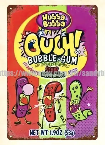 1990s HUBBA BUBBA OUCH BUBBLE GUM letrero metálico de estaño ideas de diseño interior de garaje