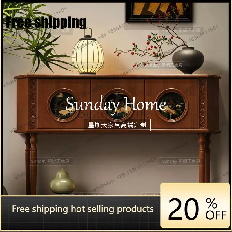 Factory Direct Medieval Wood Color Entrance Table Hand Carved Cabinet French Living Room Storage Rack