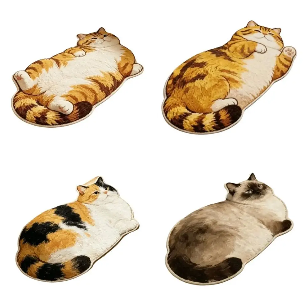 Soft Surface Cat Shape Floor Mat Imitation Cashmere 2D Printed Entryway Door Mat Cool Floor Barrier Low Profile Animal Area Rug