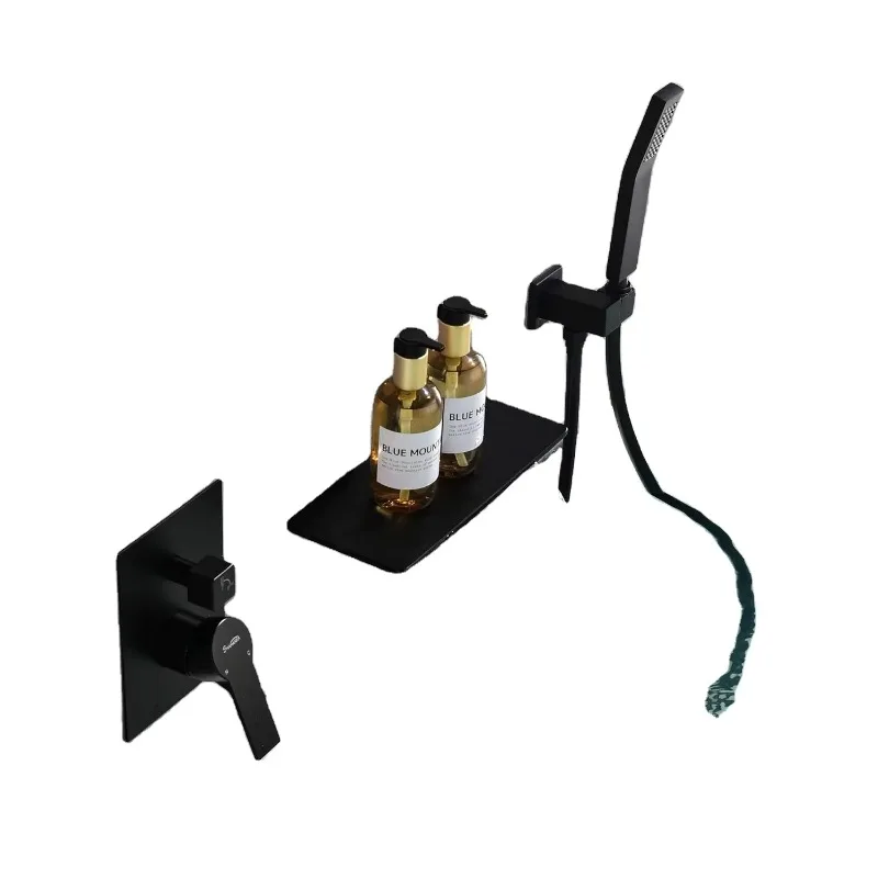 Настенный смеситель для ванны с одной ручкой, ручной насадкой для душа и распылителем, матовый черный L902-7, керамический корпус клапана с отделкой Настенный смеситель для ванны с одной ручкой, ручной насадкой для душа и распылителем, матовый черный L902-7, керамический корпус клапана с отделкой