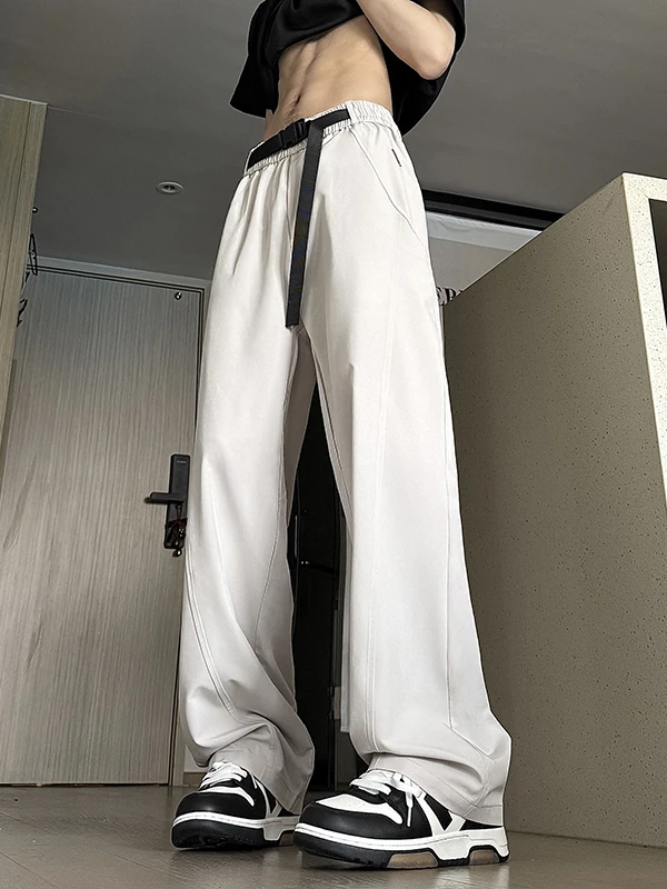 

Ice Silk Qui Dry Straight Leg Pants Men's Summer Thin Belted Casual Trousers CleanFit American High Street Sle