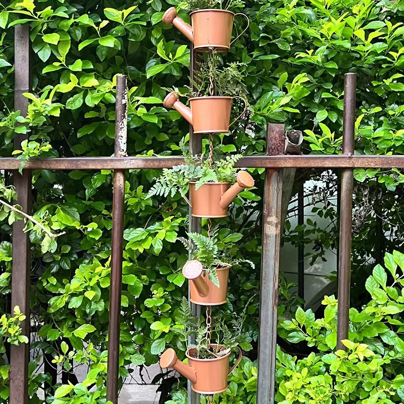 New kettle succulent small flower pot rain chain outdoor home garden Nordic simple decorative wrought iron