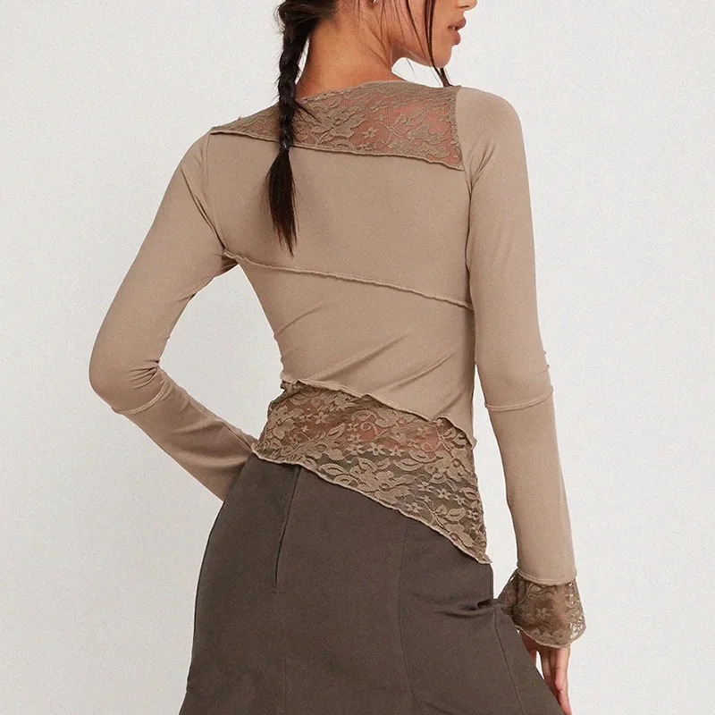 تي شيرت Amazon Wish2025 صيفي جديد للنساء، عصري ومثير بقصة ضيقة وأكمام طويلة ورقبة دائرية #3