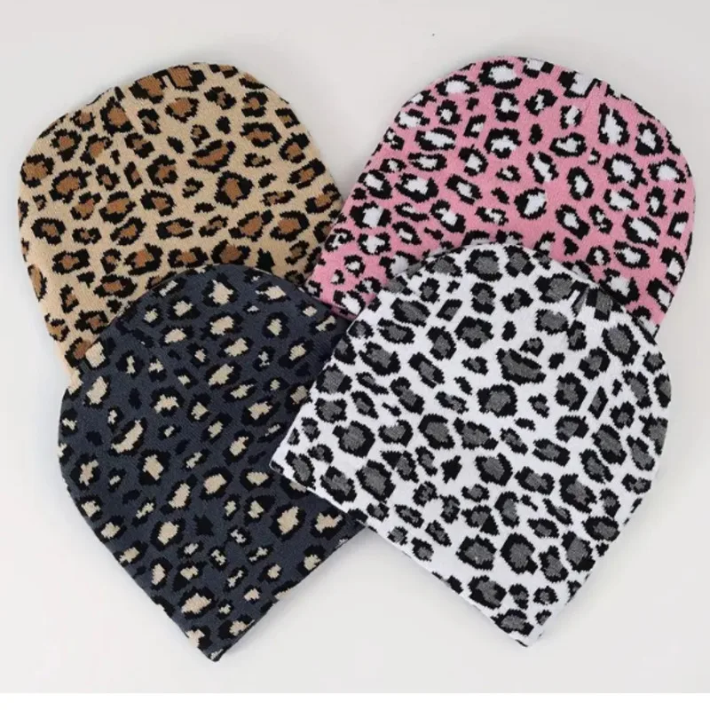 Classic Leopard Jacquard Beanie Y2K Unisex Trendy Knitted Warm Hat Hip Hop Vintage Beanies Knit Hats For Women & Men