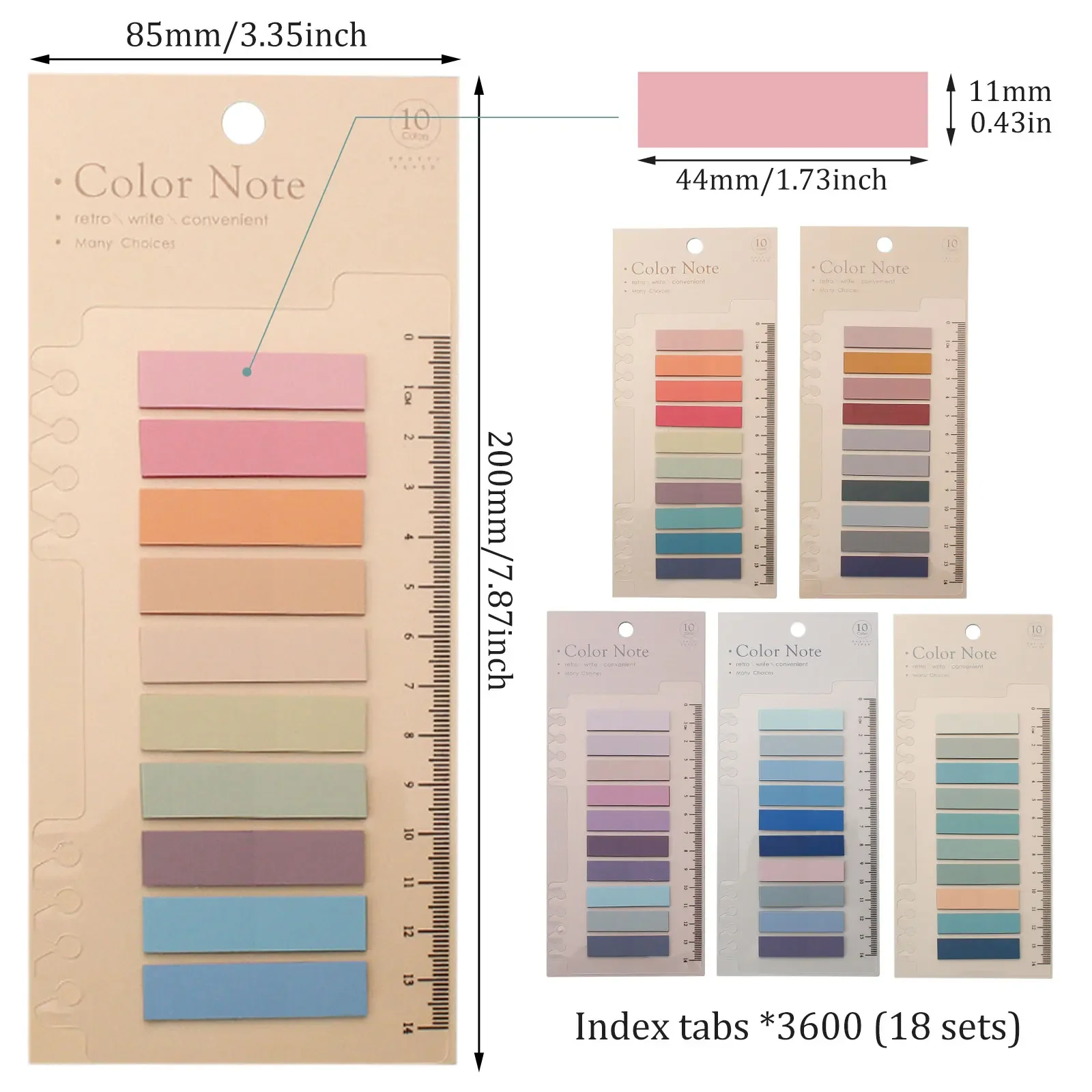 2400/3600 Pcs Sticky Tab Self-stick Post-it Notes with Ruler Index Tab Sticky Note Repositionable Index Tabs for Office School