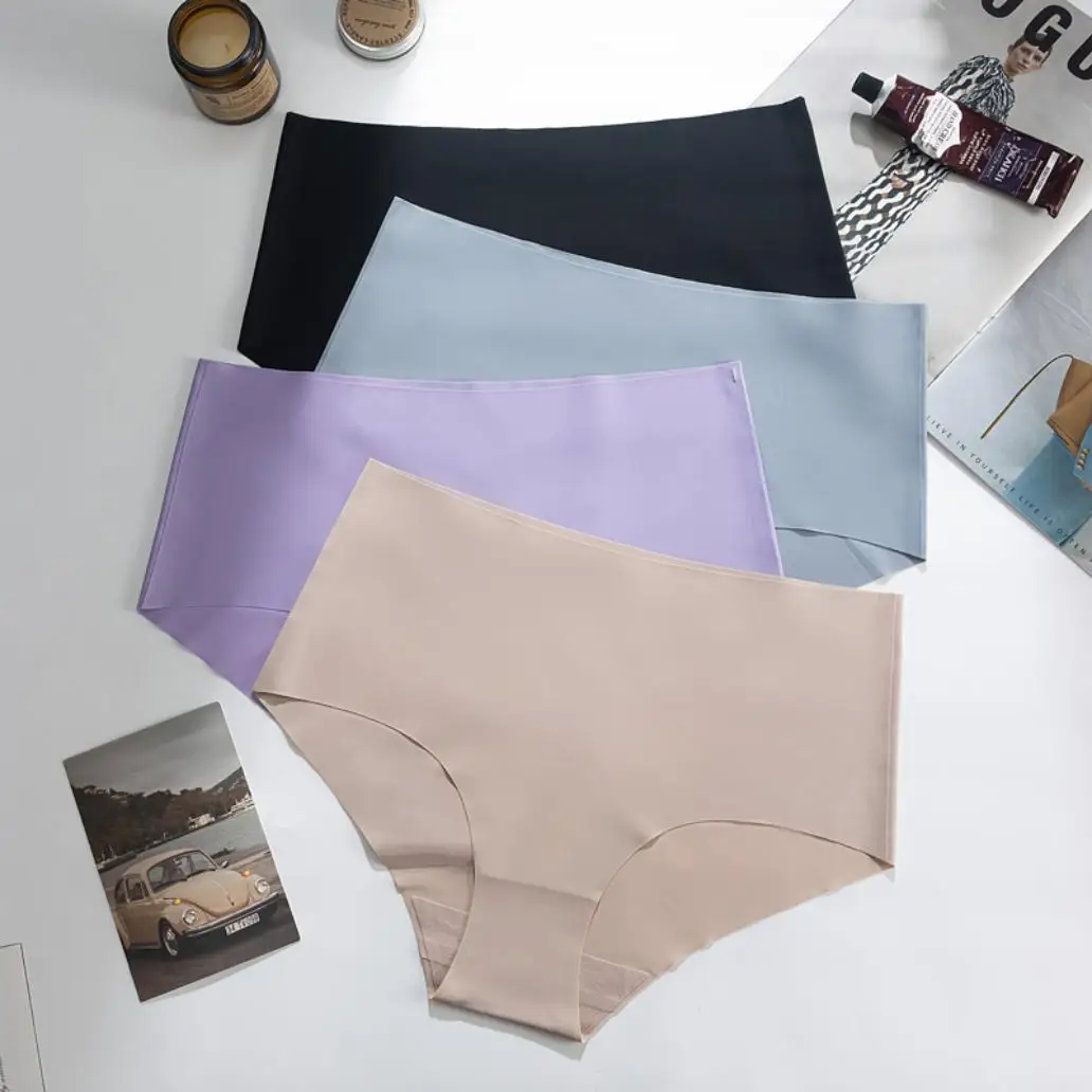 4-pack women's minimalist seamless underwear, solid color high waist high stretch underwear