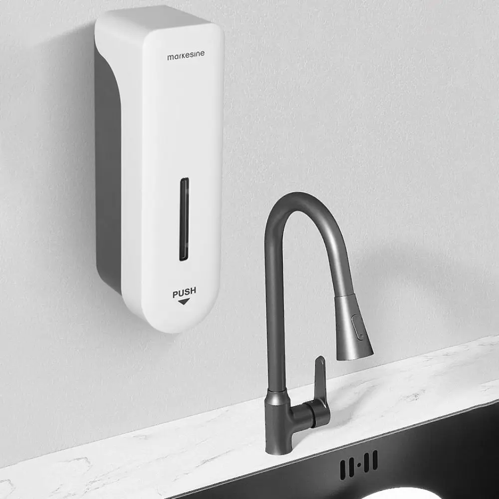 ติดผนังเครื่องจ่ายสบู่เหลวแบบไม่ต้องเจาะกดปั๊มสบู่เหลวเครื่องจ่ายสบู่ติดผนังความจุขนาดใหญ่ทนทาน