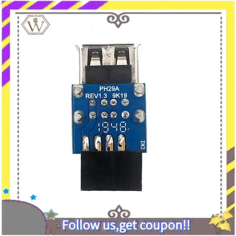 AU33-2Pcs 9-Pin Motherboard To Dual USB 2.0 Connector Black Motherboard To 2 Ports USB 2.0 A Female Internal Header Adapter