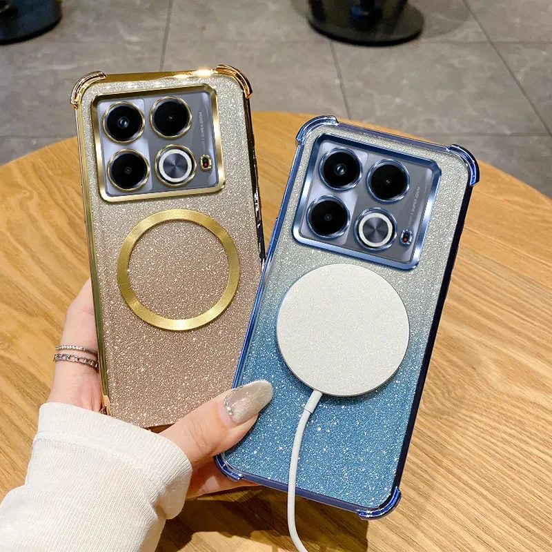 Luxury Sparkling Magnetic Wireless Charge Cover for Infinix Note 40 Pro Plus 4G 5G TPU Shockproof Protection Phone Soft Case