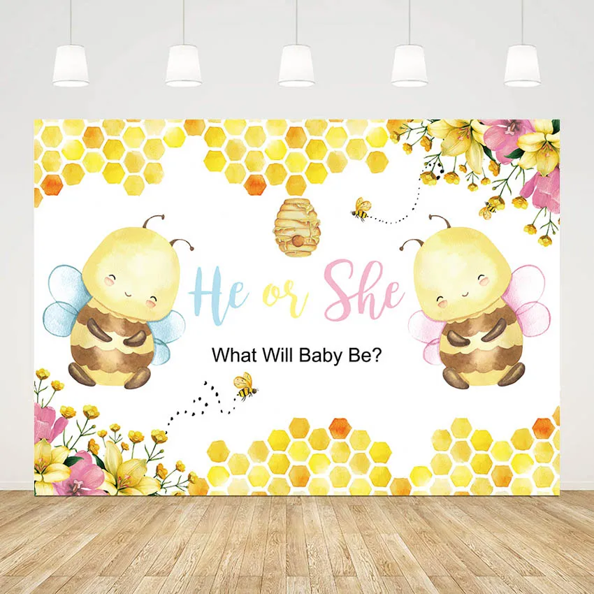 

Mehofond Honey Bee Theme Gender Reveal Birthday Backdrop Bumble Bee Party Sweet Honey Floral Decor Photo Background Photozone