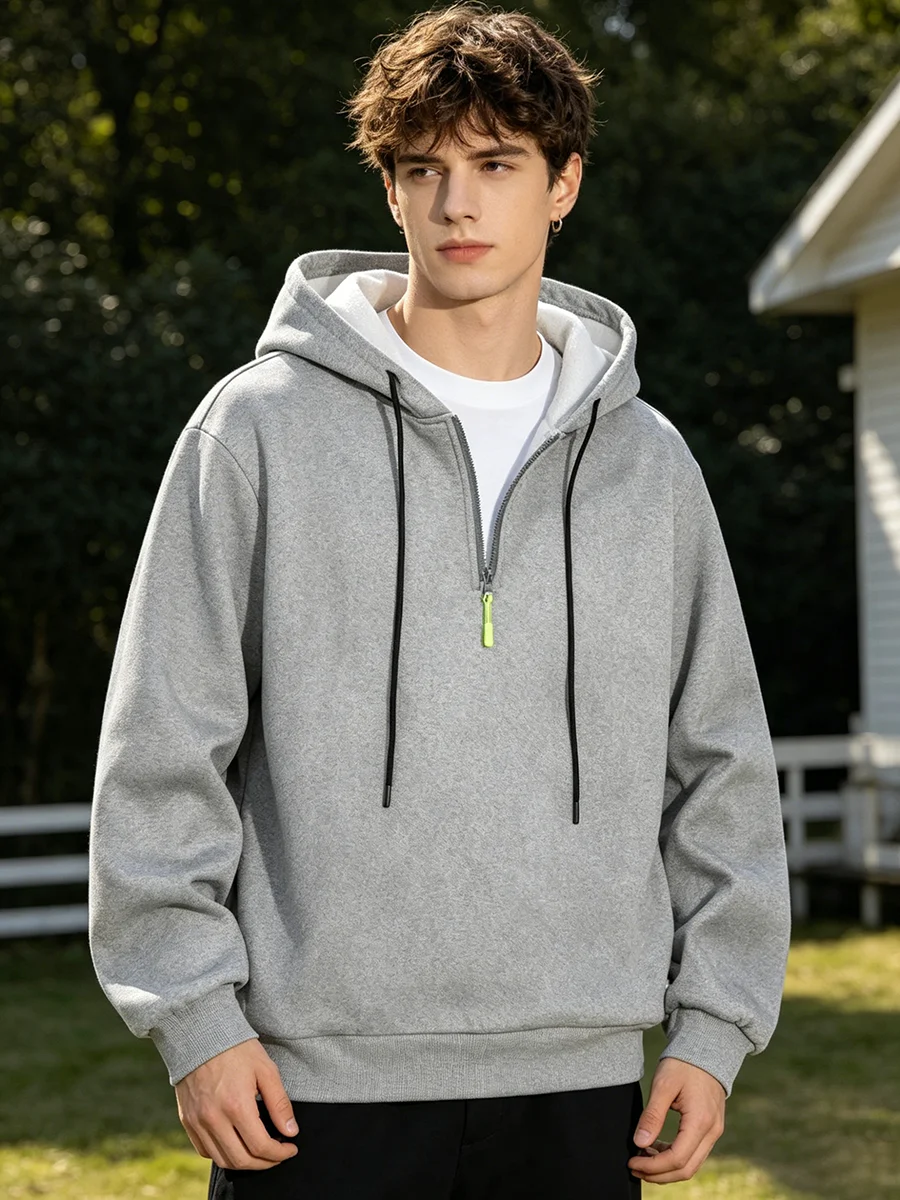 Herren-Halbzip-Hoodie mit personalisiertem Spinnen-Print, Street-Style, lässiger Sweatshirt, Herbst- und Winter-Trend, Fitness- und Pendler-Oberteil – Detail 6