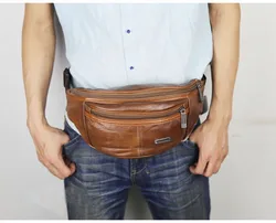 Geniune Leather Belt Bag Men Retro Multifunction Waist  Waterproof Fanny Pack for Man Travel Mobile Phone Pouch Chest